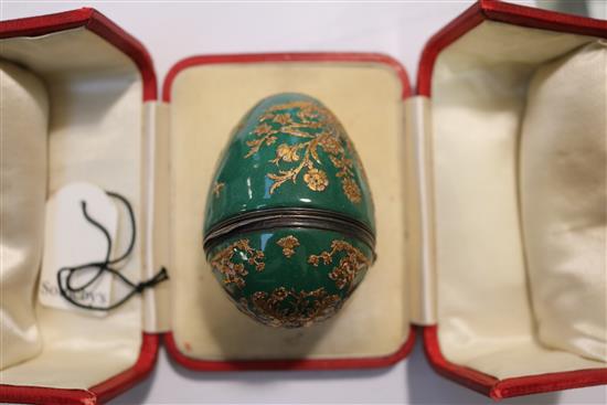 A silver mounted enamel egg bonbonniêre, French, mid 18th century,